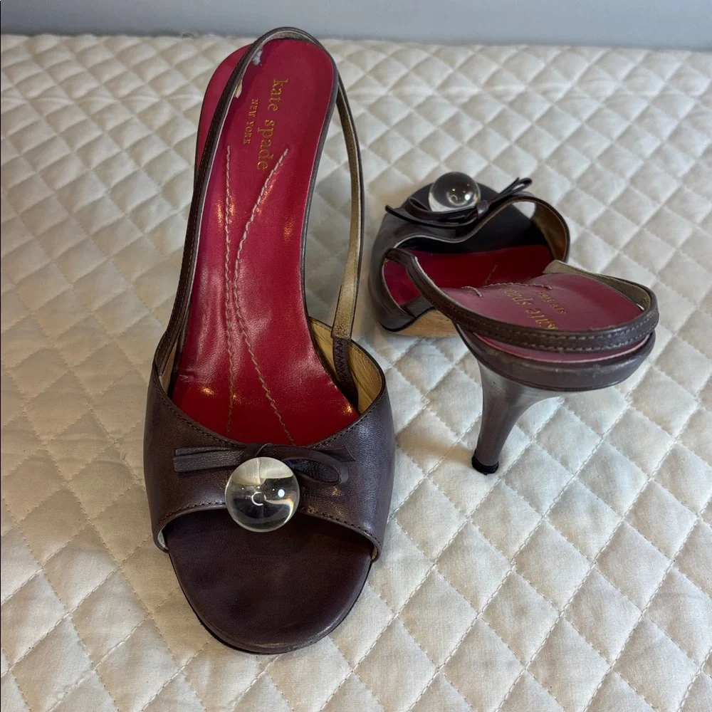 Kate Spade New York Hattie Leather Slingback Heels Open Toe Women's Size 7.5